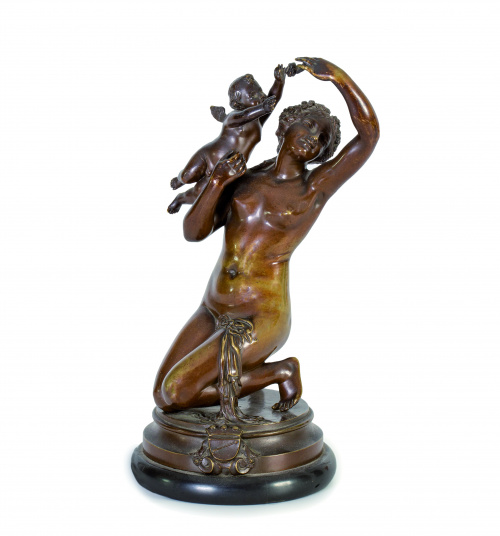 “Venus con angel”Escultura en bronce pavonado