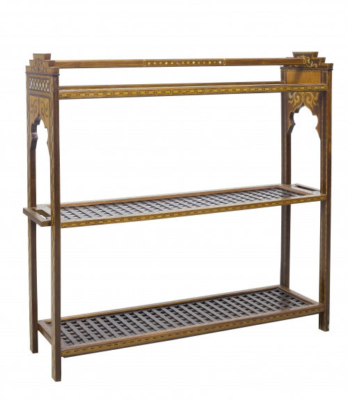 Bastonero en madera con decoración de marquetería y madrepe