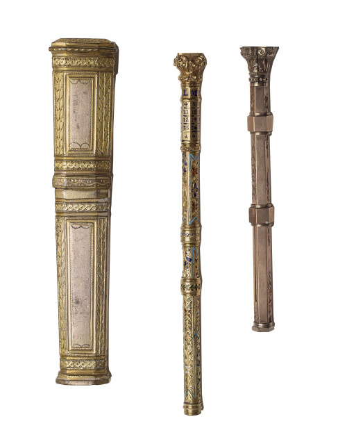 Portaminas de plata dorada y decoración grabada, S. XIX