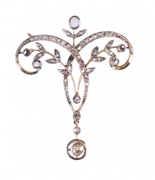 Broche de diamantes Belle Epoque con diseño simétrico de ra