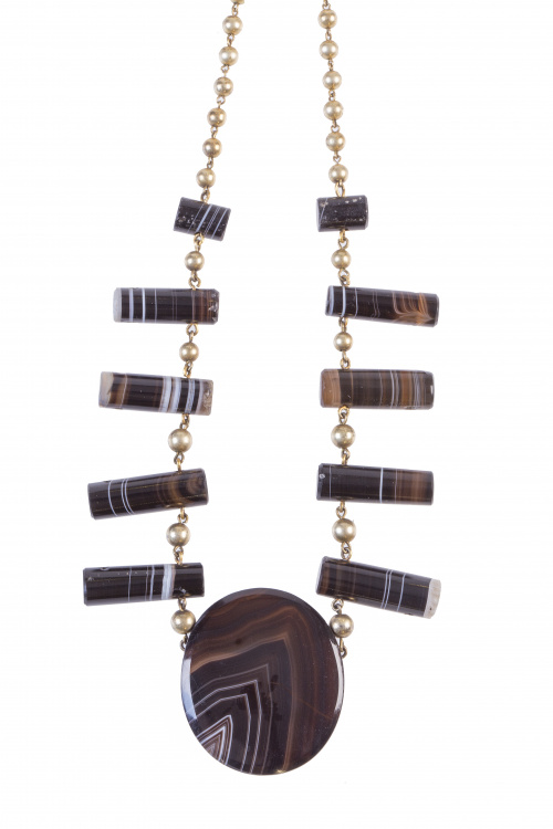 Collar de ónix y plata dorada años 30 con centro de pieza c