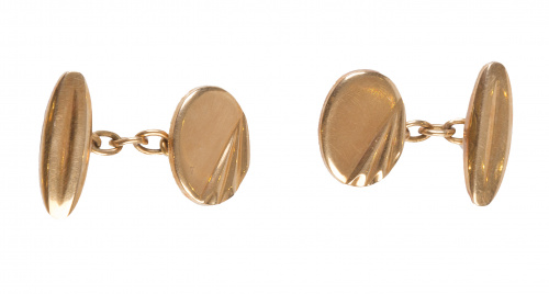 Gemelos ovalados de pp. S. XX con decoración de bandas pleg