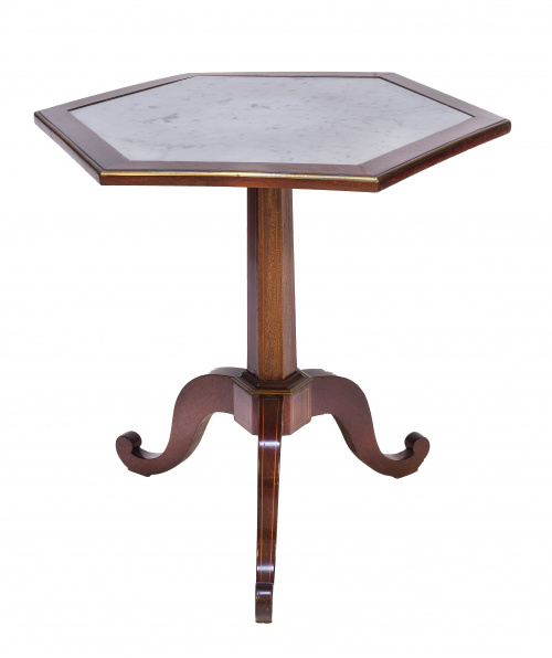 Velador en bronce y caoba con tapa de mármol,S. XIX