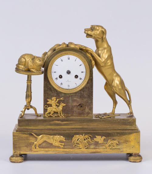 Reloj francés de chimenea en bronce dorado al mercurio y ci
