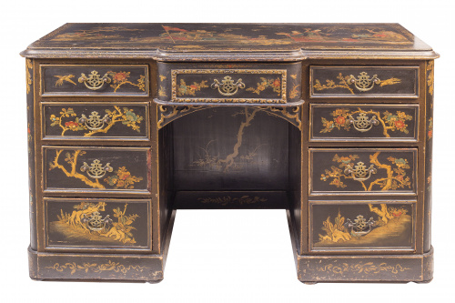 Pedestal desk regencia en madera lacada con decoración orie