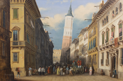 ESCUELA ALEMANA, SIGLO XIX, Conjunto de cuatro vistas de ci