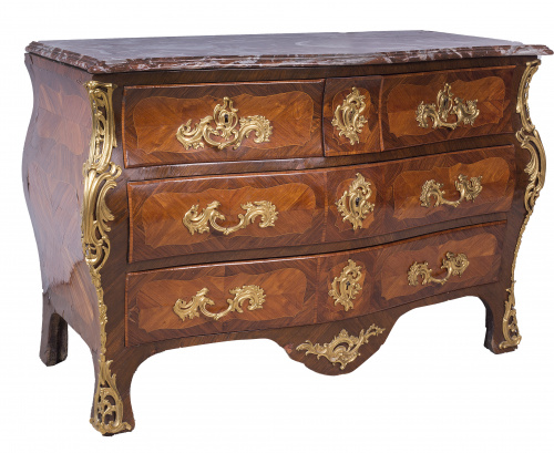 Cómoda francesa con sobre de mármol veteado estilo Luis XVI