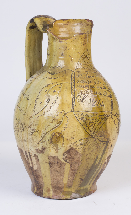 Orza de boda cerámica esmaltada,Cuerva, Toledo S. XIX
