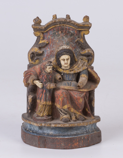 "Santa Ana y la Virgen Leyendo".En madera tallada y polic