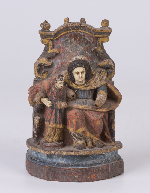 "Santa Ana y la Virgen Leyendo".En madera tallada y polic