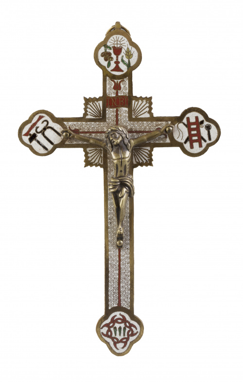 Cruz Namban en bronce y esmalte cloisonne.Japón periodo E