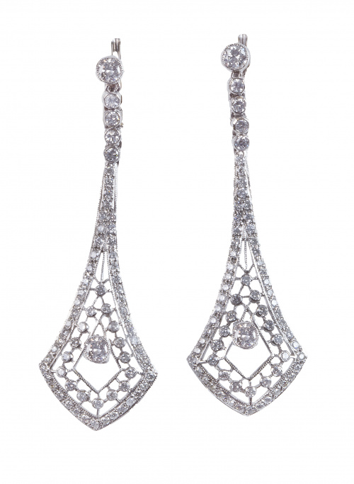 Pendientes largos estilo Art-Decó de brillantes con diseño 