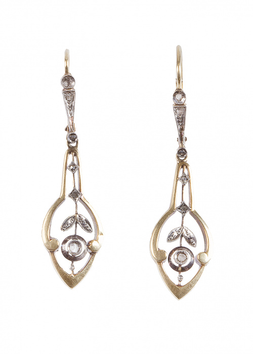 Pendientes largos Art-Nouveau de diamantes con formas veget