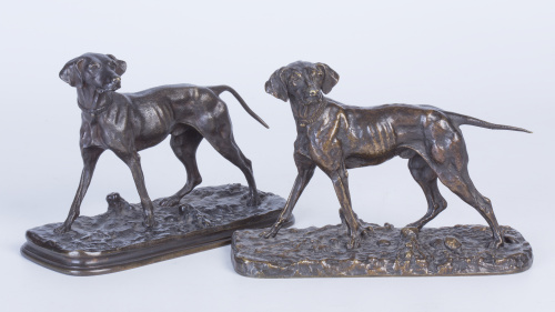 Piere Jules Mene (1810-1879), Dos perros.En bronce.