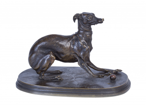 Piere Jules Mene (1810-1879).Galgo en bronce.
