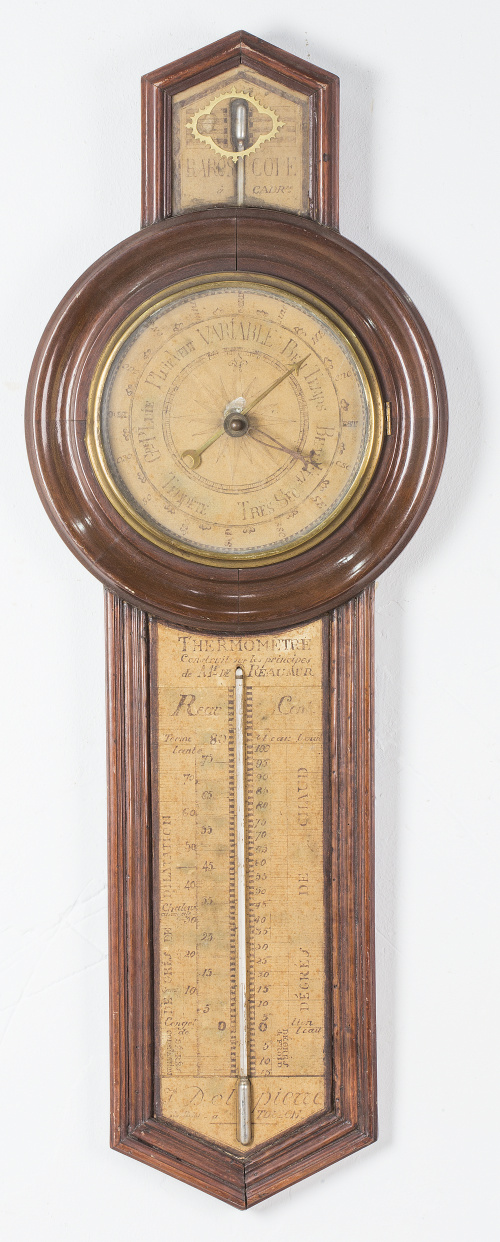 Barómetro de madera de caoba y papel pintado, marcado Saint