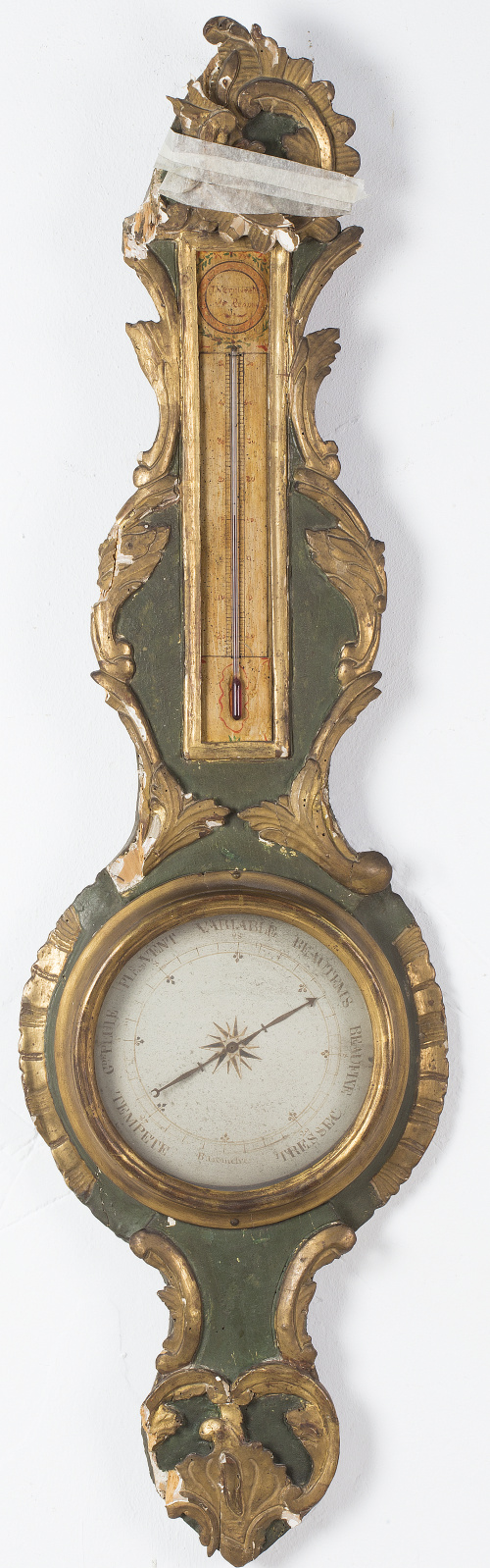 Barómetro Luis XVI de pared en madera tallada, policromada 