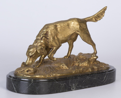 Perro de caza de bronce dorado de Herraiz, S. XX