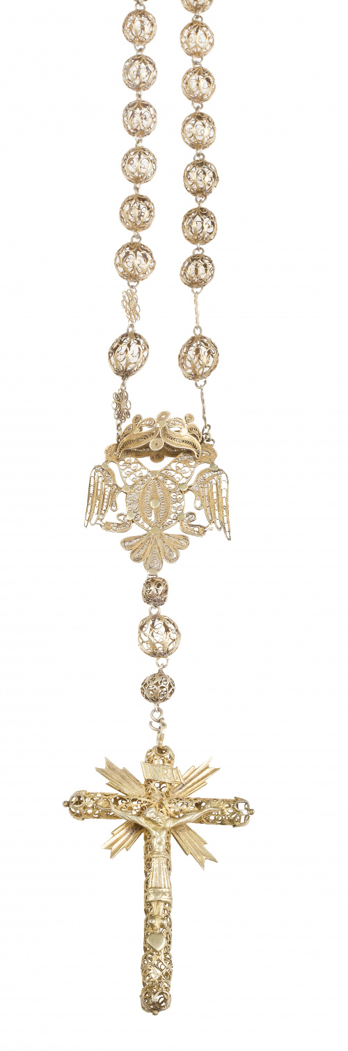 Rosario S. XVIII-XIX con cuentas esféricas de filigrana de 