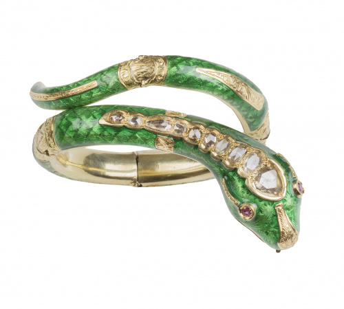 Brazalete con diseño de serpiente S. XIX de esmalte verde y