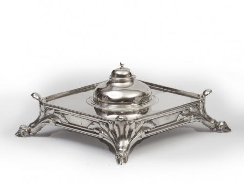 Tintero de plata, con marcas de Mercurio.Francia, S. XX.