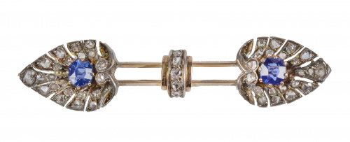 Broche barra Art-Decó con zafiros y diamantes
