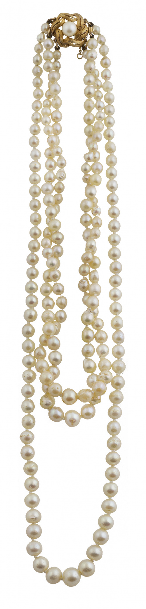 Collar de tres hilos de perlas cultivadas de tamaño crecien