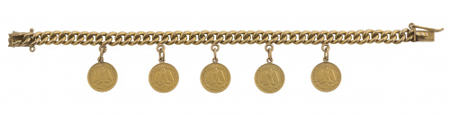 Pulsera de eslabón barbado con cinco monedas colgantes de d
