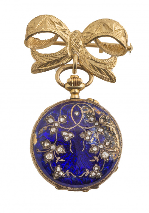 Reloj saboneta de pp. S. XX en oro de 18K con esmalte azul 