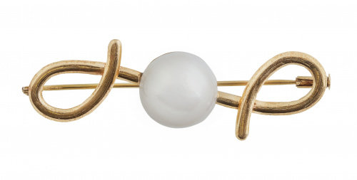 Broche con perla mabe en barra ondulada