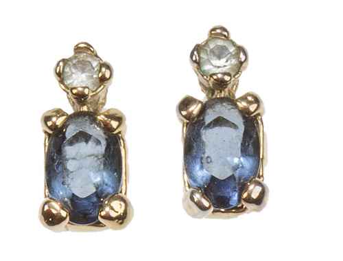 Pendientes pequeños con símil de zafiro y de brillante