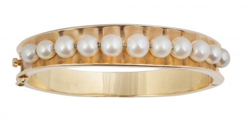 Brazalete rígido con línea central de perlas cultivadas dec