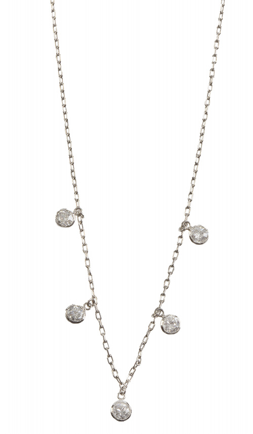 Cadena de platino con cinco chatones de brillantes colgante