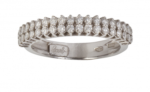 Sortija media alianza con frente de dos líneas de brillantes