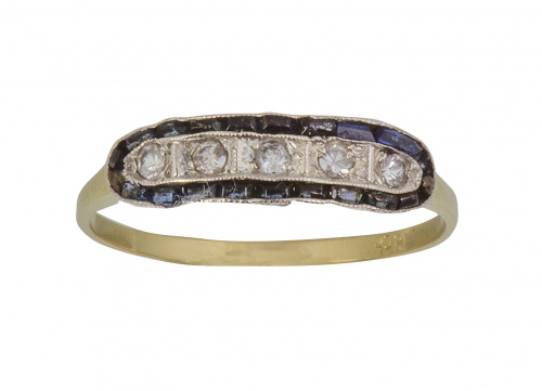 Sortija cintillo Art-Decó con línea de brillantes enmarcada