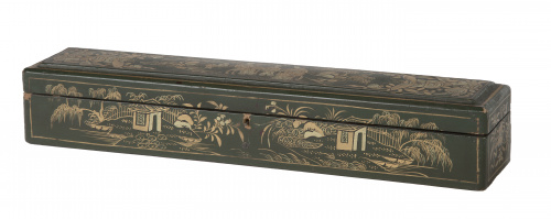 Caja cantonesa para abanico lacada en verde y dorado.Chin