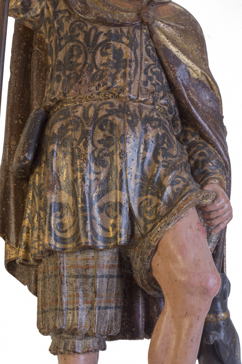 San Roque en madera tallada, dorada y policromada.Trabajo