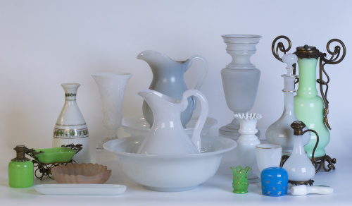 Colección de opalinas en azul, blanco y verde.Francia, S.