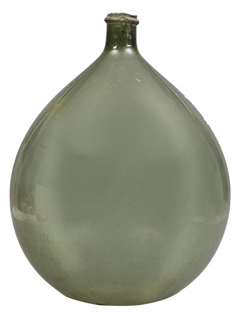 Damajuana en cristal soplado verde, S. XIX