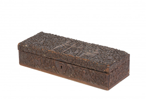 Caja de madera tallada de Misore.Trabajo anglo-indio o an
