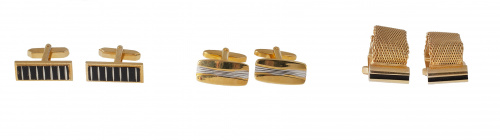 Tres pares de gemelos vintage dos con adorno de esmalte neg