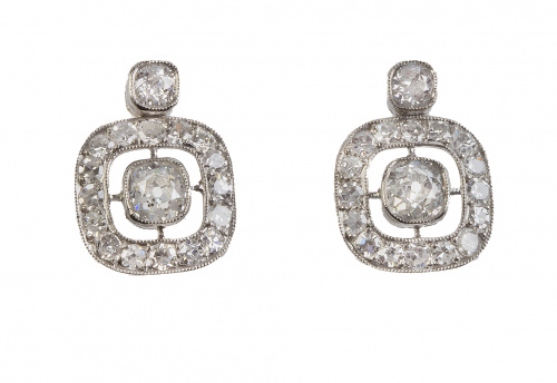 Pendientes de brillantes estilo Art-Decó con brillante de t