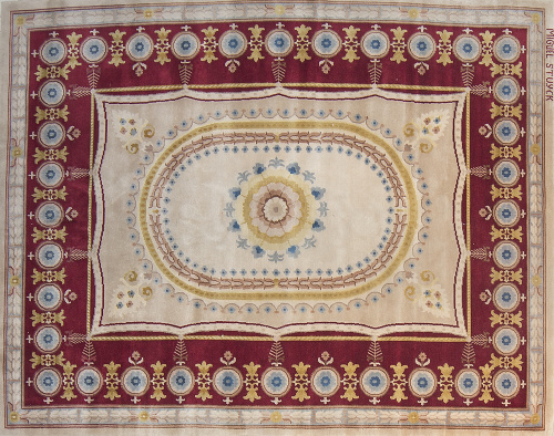 Alfombra en lana de nudo español de estilo Carlos IV, de ca