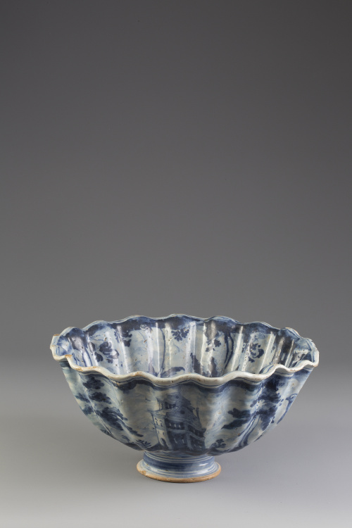 Cuenco gallonado de cerámica esmaltada de la serie azul con