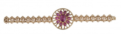 Brazalete con centro circular de rosetón de rubíes cabuchón