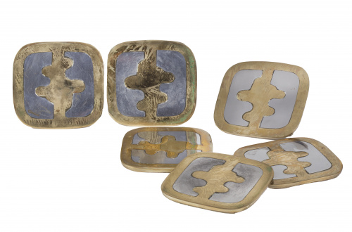 David Marshall.Juego de seis posavasos, de latón y alumin