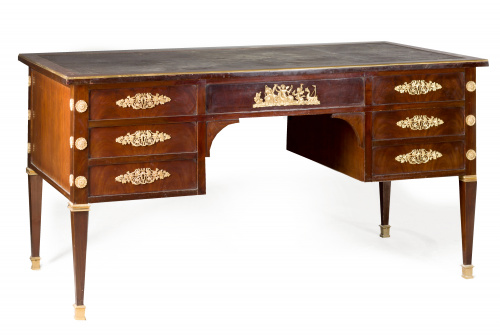 “Bureau plat” estilo Imperio en madera de caoba con aplicac