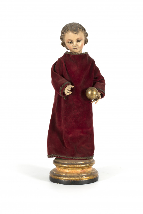 Niño Jesús vestidero de madera.Trabajo español, pps.  S. X