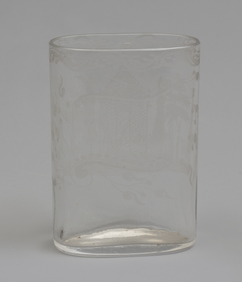 Vaso de faltriquera de recuerdo en vidrio blanco decoración
