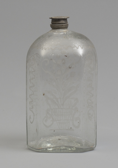 Frasca de vidrio transparente con decoración de grabado mat